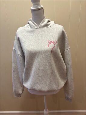 Edikted Gray Hoodie with Pink Bow Accent